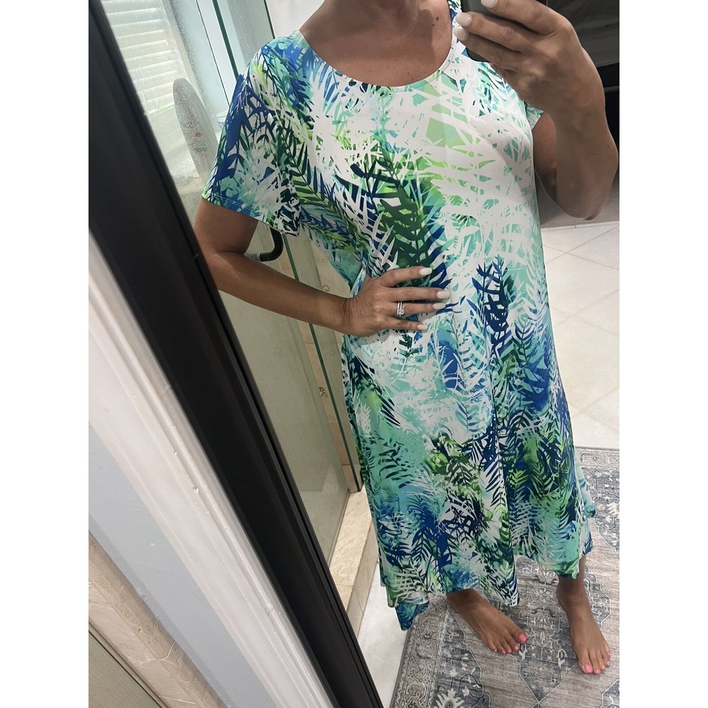 Chico's Mediterranean Leaf Maxi Dress Size 2 (M, 12) Blue White $139 Jersey